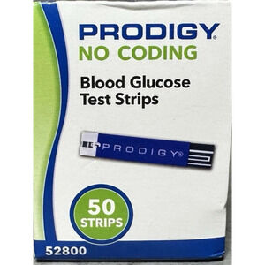 Prodigy No Coding Blood Glucose Test Strips - 100 Strips( 2 pks of 50) EXP. 2026